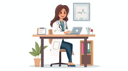 Female pediatrician working at table Vector illustration
