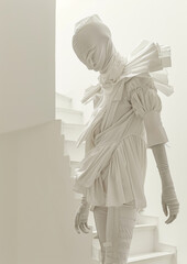  avant-garde minimalism horror inspired design with structure in white color, high fashion haute couture