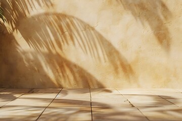 Abstract background of shadows on the wall, beige colors,  empty space for product presentation