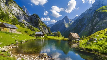 Germany, Bavaria, Allgaeu Alps, Oberstdorf, Seealpsee in mountain landscape
