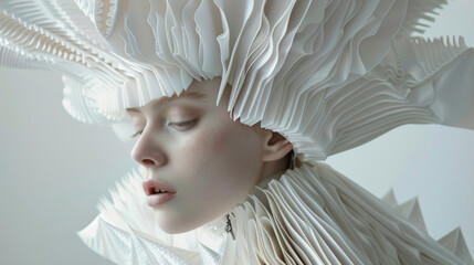  avant-garde minimalism horror inspired design with structure in white color, high fashion haute couture