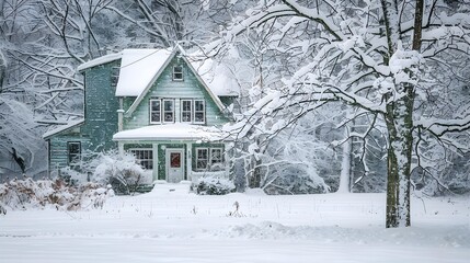 Green house in new england after snow storm in winter