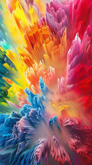 Colorful abstract painting with a flower-like shape in the center.