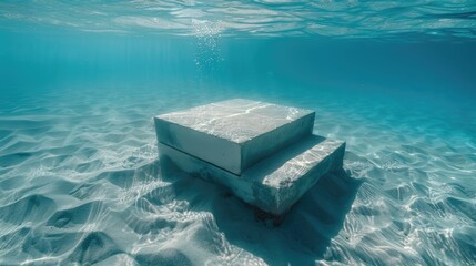 Submerged podium in a clear blue ocean