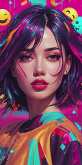 Naklejka premium an illustration of a bright colorful beautiful girl. world Paint Day. portrait of a girl in the graffiti style. colorful bright girl