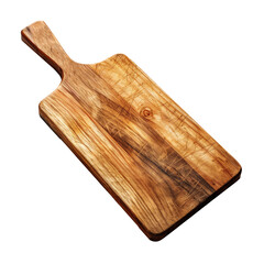 Isolated wooden kitchen cutting or chopping board, diagonal high angle view.