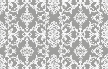 Abstract seamless pattern with arabesque ornament on a grey background Lace texture vector illustration in the style of fashion design print for textile, wallpaper, fabric, paper, and packaging with a