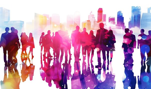Silhouette image of business people group on city background
