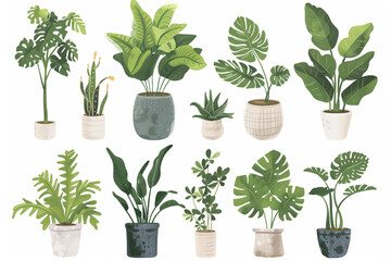 Ecofriendly potted plant vector set promoting indoor greenery for a healthy zero waste environment