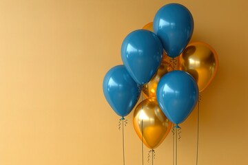 Beautiful Festive Background with Gold and Blue Balloons 