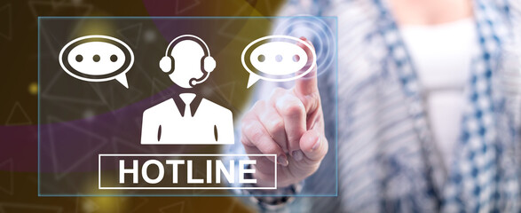 Woman touching a hotline concept - 795036112