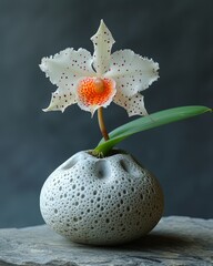 Ghost Orchid Macro Close-Up Delicate Flower in Orange and White