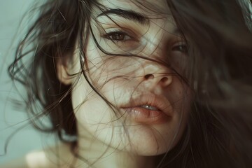 Close-Up Portrait of a Woman with Long Dark Hair