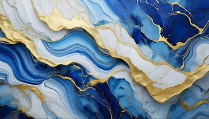 Liquid Marble Background: Marbled Blue and Golden Texture