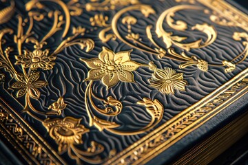 Golden details on a luxury vintage book cover