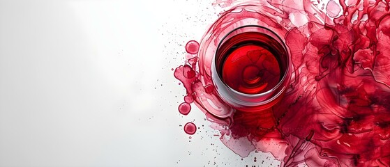 Watercolor circle mark on glass red drink isolated on white background. Concept Abstract Art, Colorful Design, Glassware Photography, Red Beverage, White Background