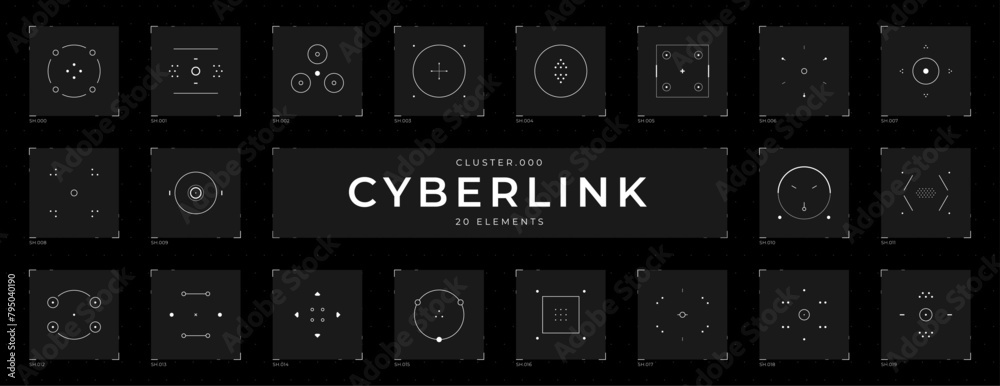 Poster cyberpunk elements set. futuristic hud design elements set. cyber collection of targets and buttons.