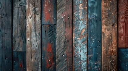 Close up details of weathered vintage wooden planks in a vertical position create a grungy background effect - obrazy, fototapety, plakaty