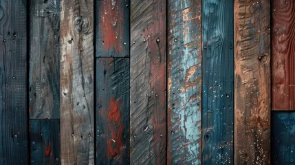 Foto op Plexiglas Close up details of weathered vintage wooden planks in a vertical position create a grungy background effect © 2rogan