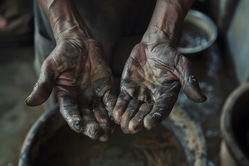 Asian Worker Conducting Inspection with Hands