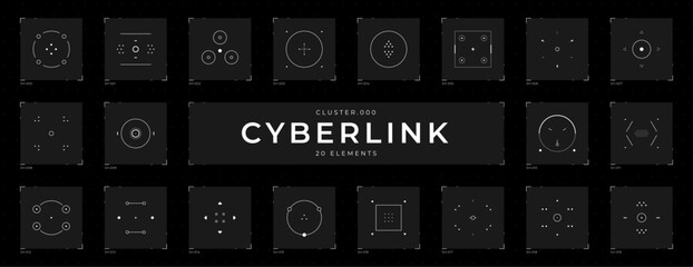 Cyberpunk elements set. Futuristic HUD design elements set. Cyber collection of targets and buttons. Cyberpunk vector shapes for virtual reality interface. Digital technology futuristic UI, UX.