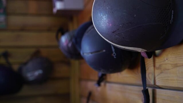 Close-up helmet for equestrian for safety while riding horse
