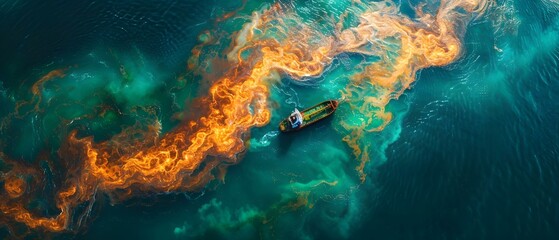 Obraz premium Research on the hazards of ocean pollution caused by maritime oil spills. Concept Maritime oil spills, Environmental impact, Ocean pollution, Hazardous chemicals, Marine ecosystems