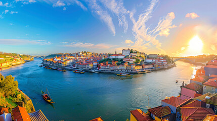 Porto Portugal. Panoramic view of the old town 