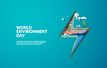 World Environment World Environment Day, green city saves the planet of people and creatures and energy concept, paper illustration and 3d paper. Onment Day