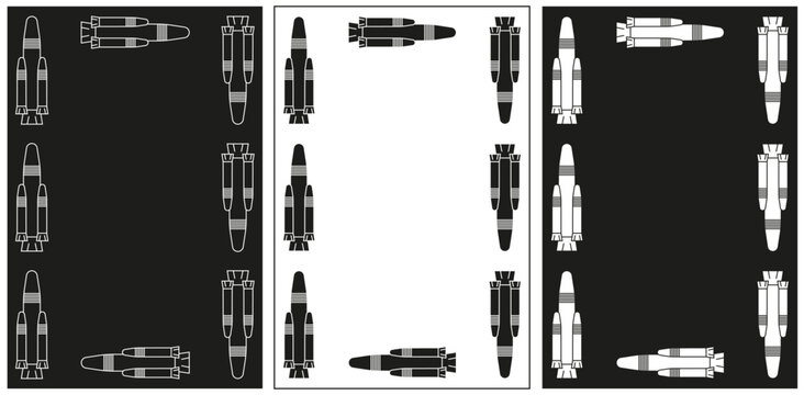 Set Rocket Frame design in trend Woodcat Cordel style. Collection Grunge Launcher Border Template. Sketch vector aesthetic can used Web banner, poster, card cover Template. Editable stroke EPS 10