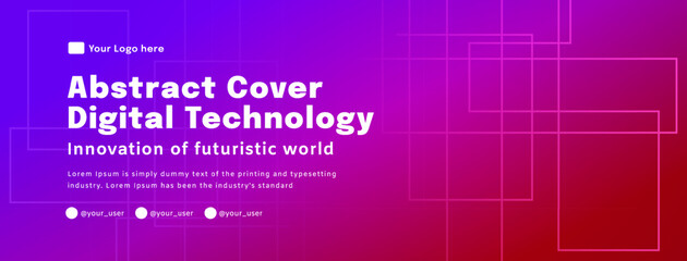 Digital technology poster cover internet connect purple background, cyber information, abstract communication, innovation future tech data, internet network connection, Ai big data blend illustration