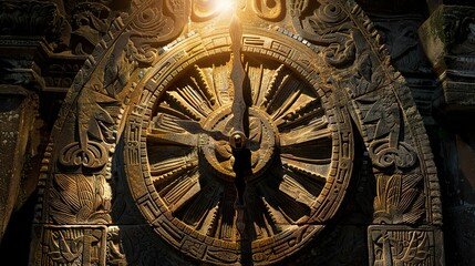Ancient sundial, intricate carvings, whispers of the past, unveils memories lost to time Photography, Backlights, Vignette, Frontal view