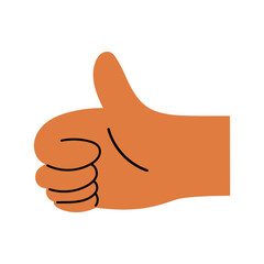Simple flat designed hand showing thumbs up gesture sign, hand drawn vector illustration
