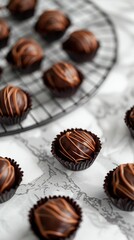 Chocolate Truffles, Swirled Ganache, Elegant Pastries, On a marble countertop, Overcast Weather, Realistic Image, Rembrandt Lighting, Rack focus view