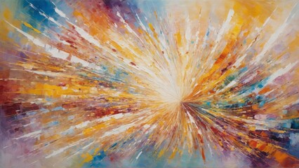 Abstract painting capturing radiant energy and light explosion. Intense and luminous art piece.