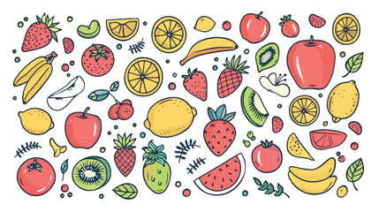Fruit doodles. Natural tropical fruits doodle citrus
