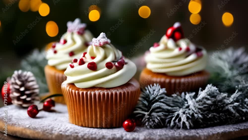 Wall mural  Sweet Christmas delight  Festive cupcakes with a touch of holiday cheer