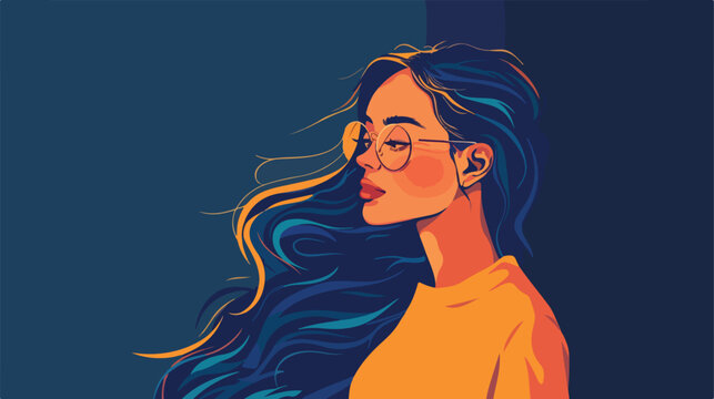 Stylish young woman on dark blue background Vector illustration