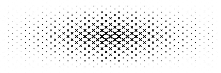 horizontal halftone of black cross and multiply from center design for pattern and background.