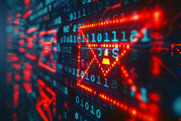 Obraz premium Email inbox filled with spam messages, each marked with a warning icon for potential threats