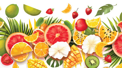 Summer composition with tropical fruits on white background