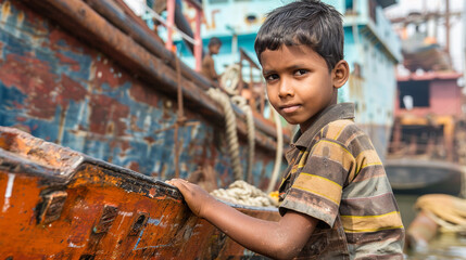 Unidentified child worker in a shipyard on January Bangladesh has over 4.7 million child workers...
