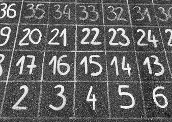 Counting Fun on the Playground. Chalk Numbers Galore. Train your brain. concept. Black and white,...