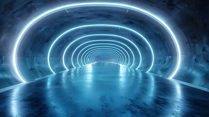 Obraz premium Radiant Subterranean Tunnel Corridor with Luminous LED Lights and Concrete Walls