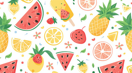 Summer ice cream and fruits pattern. Cute watermelon