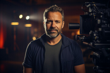 Image offFilm crew team filmmaker and cameraman working in studio generative AI