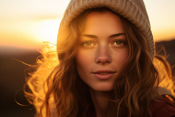 Fototapeta premium AI generated photography image of lovely cute pretty girl walking in park weekend vacation outdoors