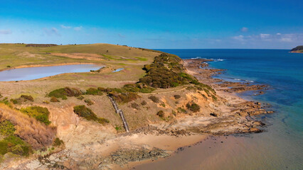 Aerial view of San Remo coastline near Phillip Island, Australia
