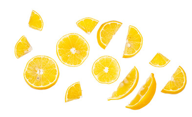 Lemon slices isolated on a white background. Top view