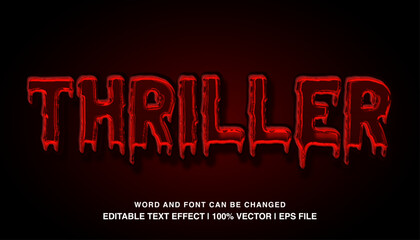 Thriller editable text effect template, liquid red slime 3d bold glossy typeface, premium vector